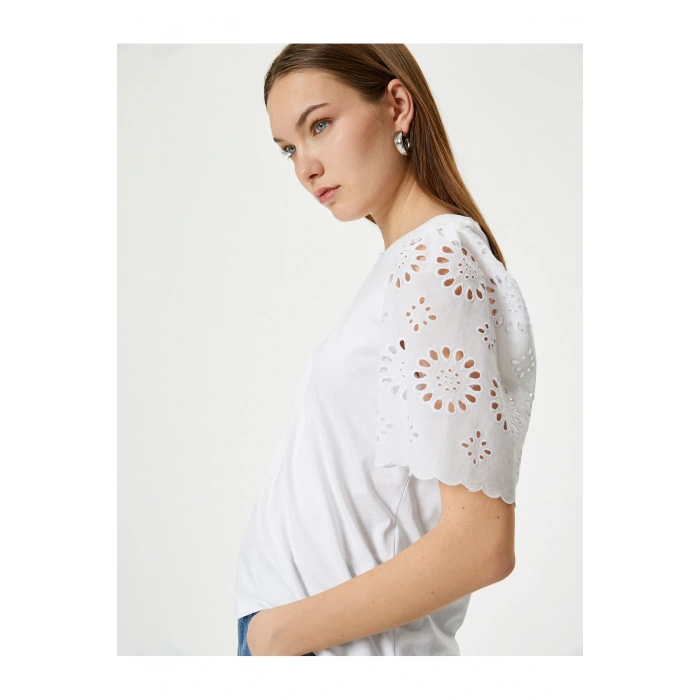 Kolları Fistolu Tişört Kısa Kollu Bisiklet Yaka