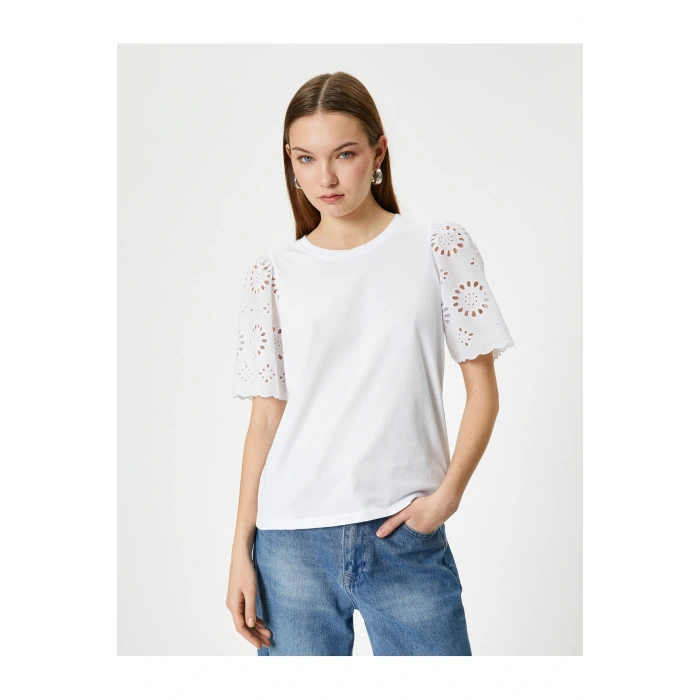 Kolları Fistolu Tişört Kısa Kollu Bisiklet Yaka