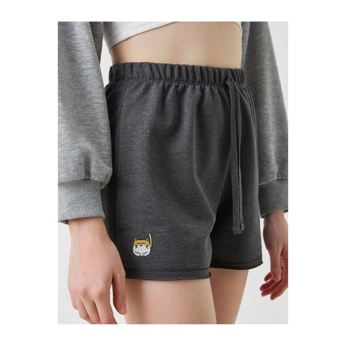 Beli Lastikli Baskılı Şort