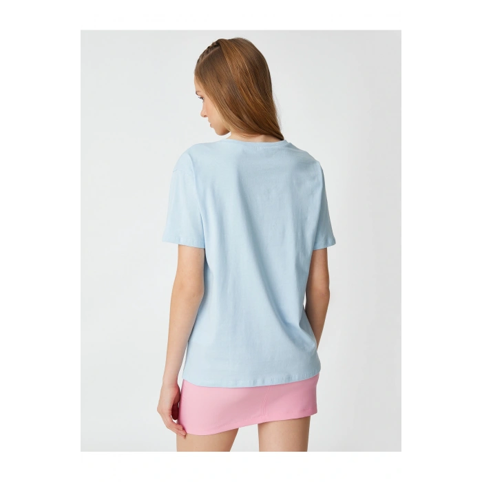 Oversize Tişört Slogan Baskılı Kısa Kollu Bisiklet Yaka