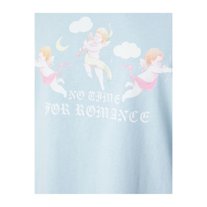 Oversize Tişört Slogan Baskılı Kısa Kollu Bisiklet Yaka