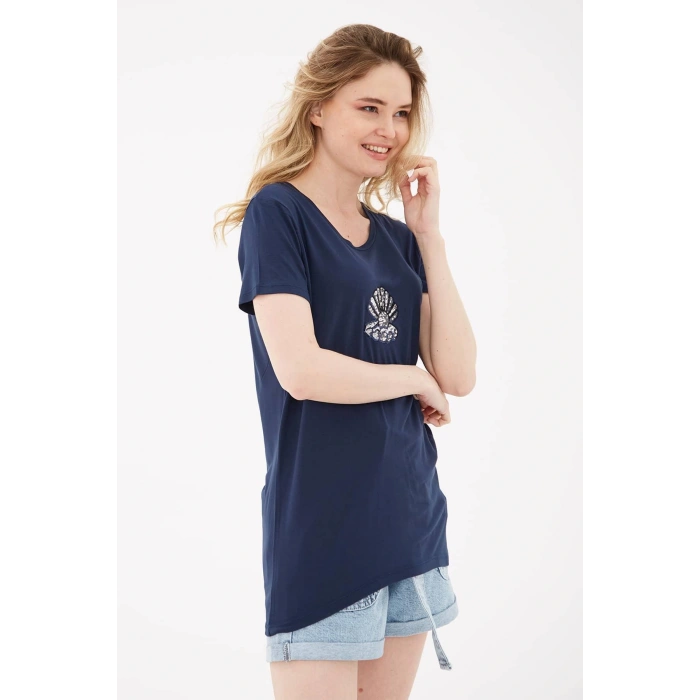 Pulpayetli T-shirt Lacivert / Navy