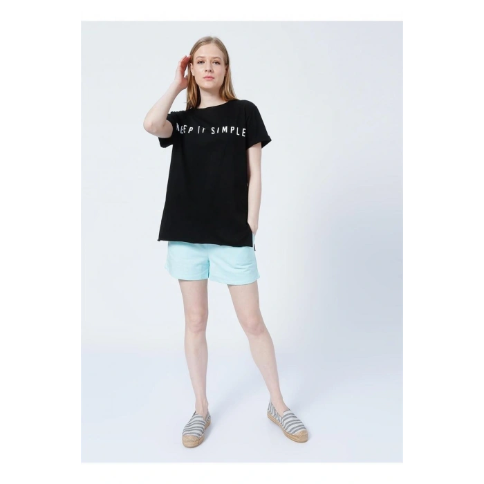 22y0655k1 Lastikli Rahat Kalıp Düz Mint Kadın Şort