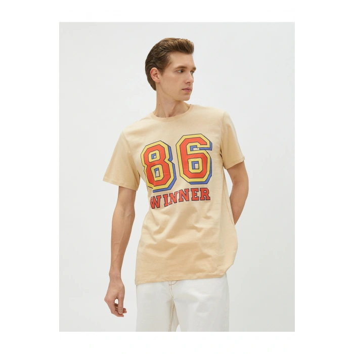 Kolej Tişört Baskılı Kısa Kollu Dar Kesim Bisiklet Yaka