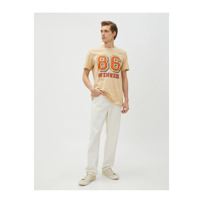 Kolej Tişört Baskılı Kısa Kollu Dar Kesim Bisiklet Yaka