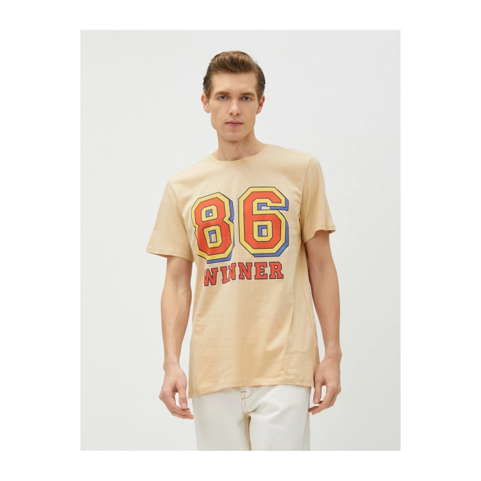 Kolej Tişört Baskılı Kısa Kollu Dar Kesim Bisiklet Yaka