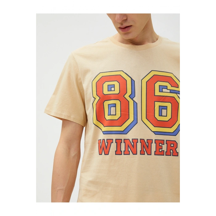 Kolej Tişört Baskılı Kısa Kollu Dar Kesim Bisiklet Yaka