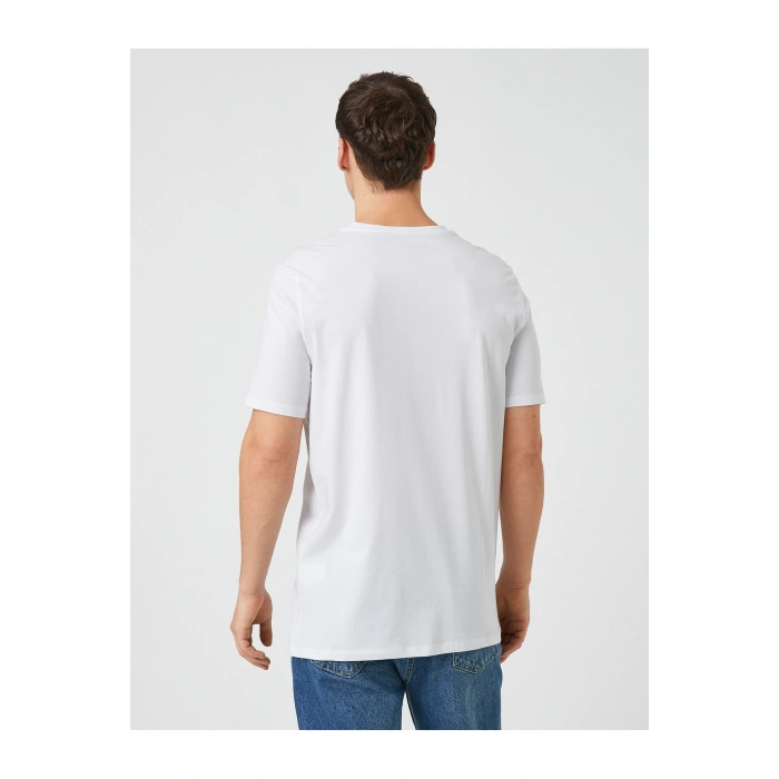 Bisiklet Yaka Tişört Palmiye Baskılı Kısa Kollu