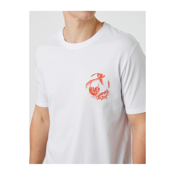 Bisiklet Yaka Tişört Palmiye Baskılı Kısa Kollu