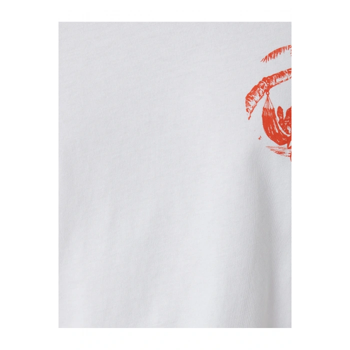 Bisiklet Yaka Tişört Palmiye Baskılı Kısa Kollu