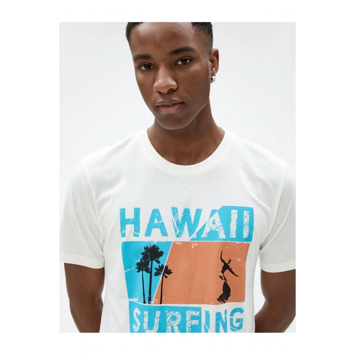 Slogan Baskılı Tişört Bisiklet Yaka Dar Kesim Pamuklu