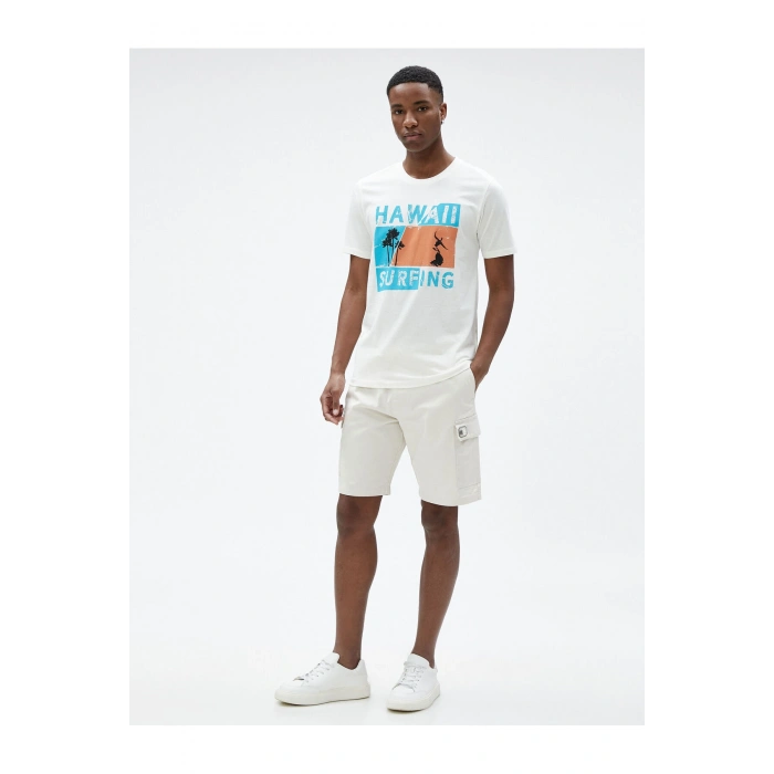 Slogan Baskılı Tişört Bisiklet Yaka Dar Kesim Pamuklu