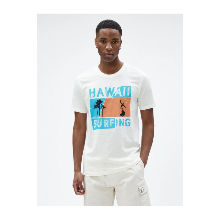 Slogan Baskılı Tişört Bisiklet Yaka Dar Kesim Pamuklu