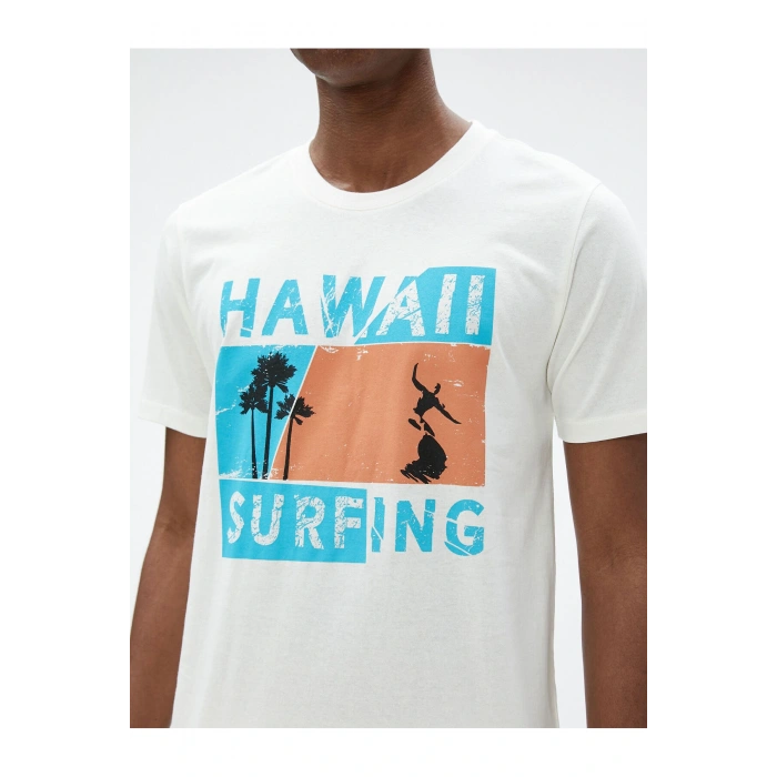 Slogan Baskılı Tişört Bisiklet Yaka Dar Kesim Pamuklu