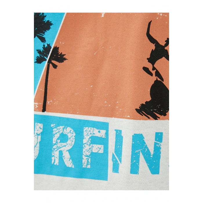 Slogan Baskılı Tişört Bisiklet Yaka Dar Kesim Pamuklu