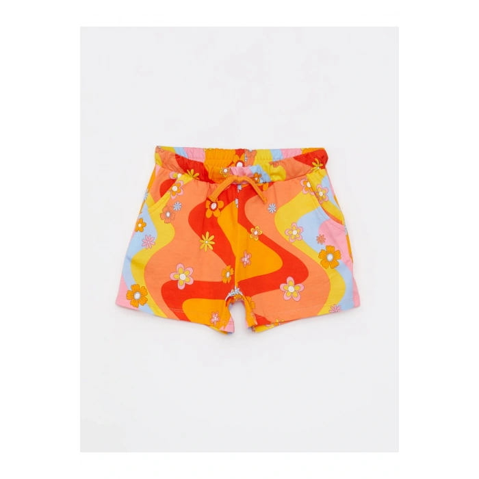 Beli Lastikli Baskılı Kız Çocuk Şort