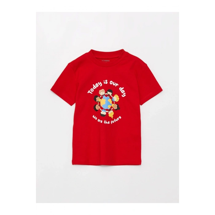 Bisiklet Yaka Kısa Kollu Baskılı Erkek Bebek Tişört