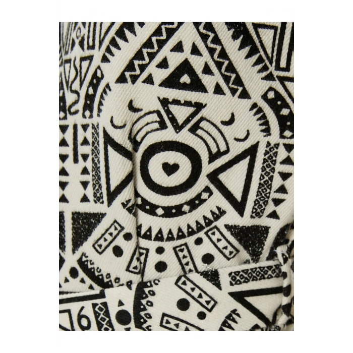 Şort Tulum Kısa Kollu Düğmeli Etnik Desenli Beli Kuşaklı Pamuklu