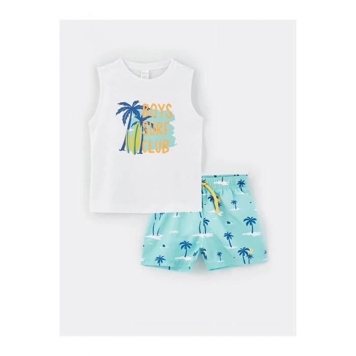 Bisiklet Yaka Baskılı Erkek Bebek Atlet Ve Deniz Şortu 2li Takım