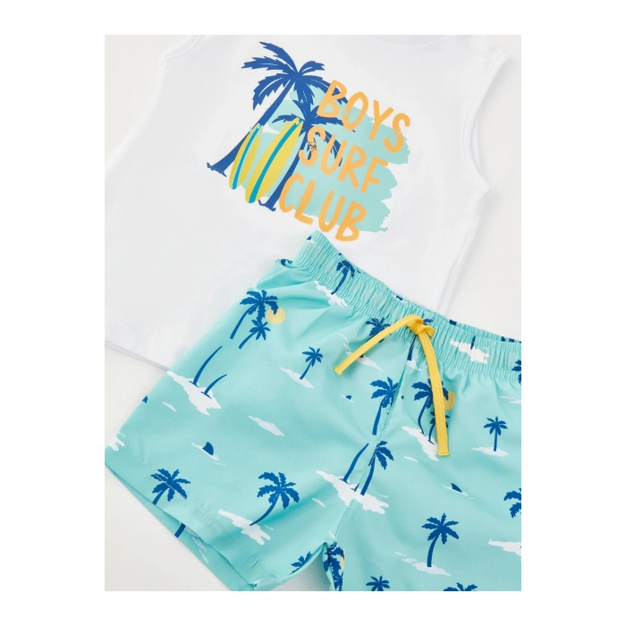 Bisiklet Yaka Baskılı Erkek Bebek Atlet Ve Deniz Şortu 2li Takım