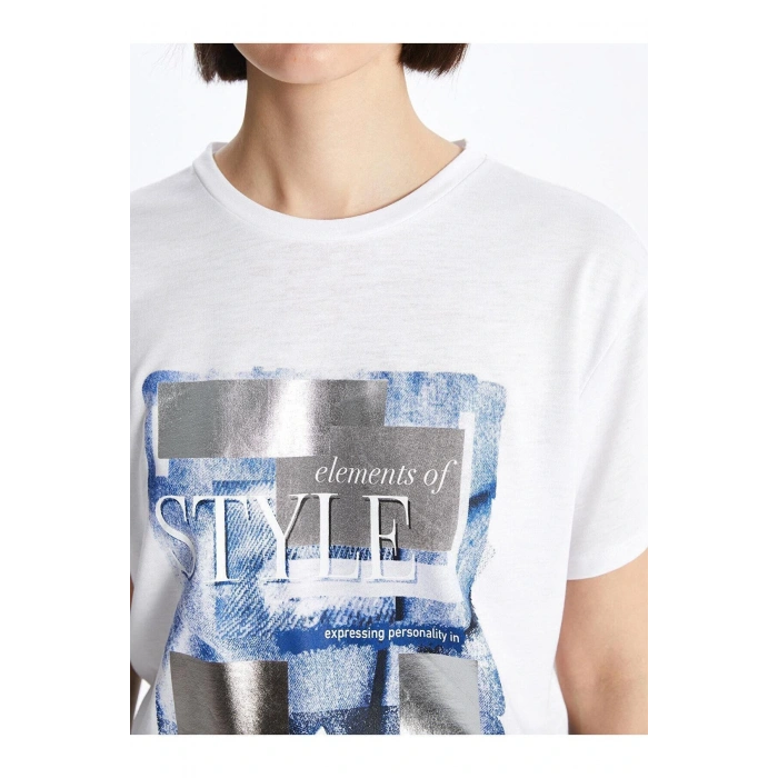 LCW Vision Bisiklet Yaka Baskılı Kısa Kollu Kadın Tişört