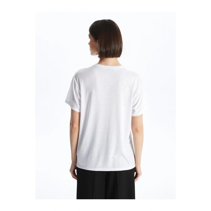 LCW Vision Bisiklet Yaka Baskılı Kısa Kollu Kadın Tişört