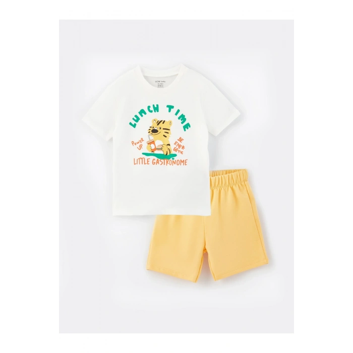 Bisiklet Yaka Kısa Kollu Baskılı Erkek Bebek Tişört Ve Şort 2li Takım