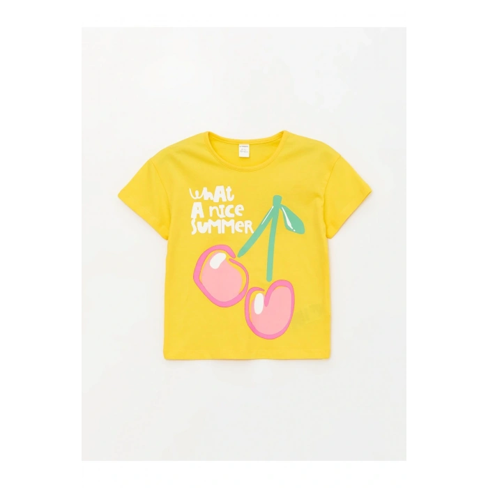 Bisiklet Yaka Baskılı Kısa Kollu Kız Bebek Tişört