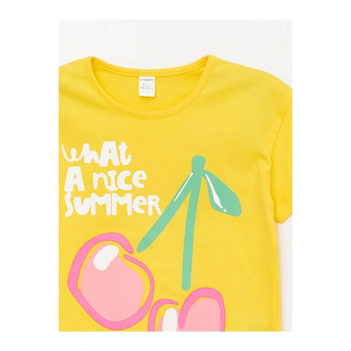 Bisiklet Yaka Baskılı Kısa Kollu Kız Bebek Tişört