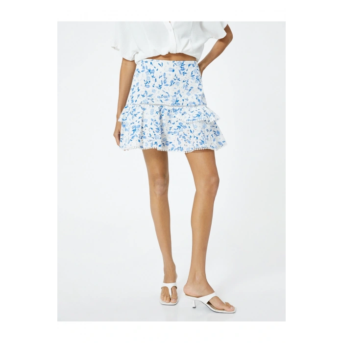 Çiçekli Mini Fisto Etek Volanlı Pamuklu