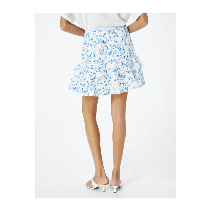 Çiçekli Mini Fisto Etek Volanlı Pamuklu