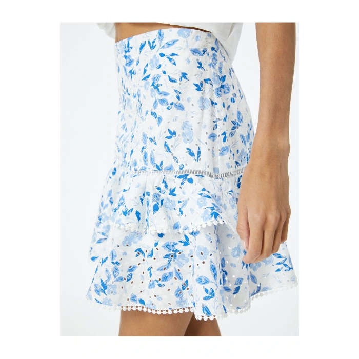 Çiçekli Mini Fisto Etek Volanlı Pamuklu