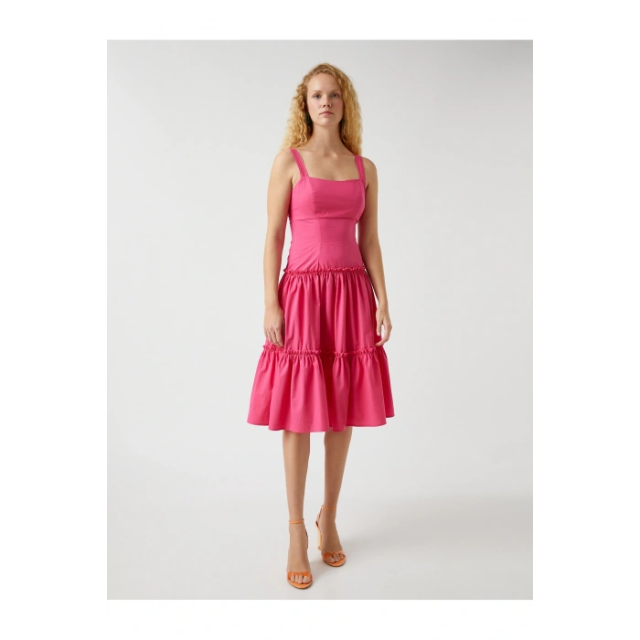 Askılı Fırfırlı Midi Boy Elbise