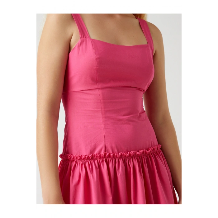 Askılı Fırfırlı Midi Boy Elbise