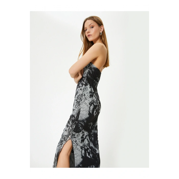 Straplez Midi Elbise Korse Detaylı