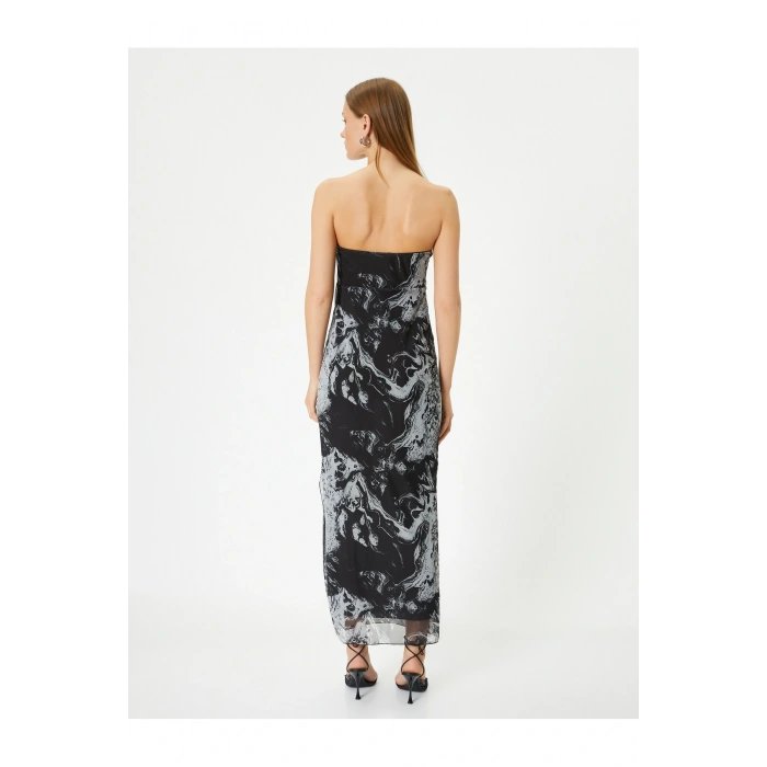 Straplez Midi Elbise Korse Detaylı