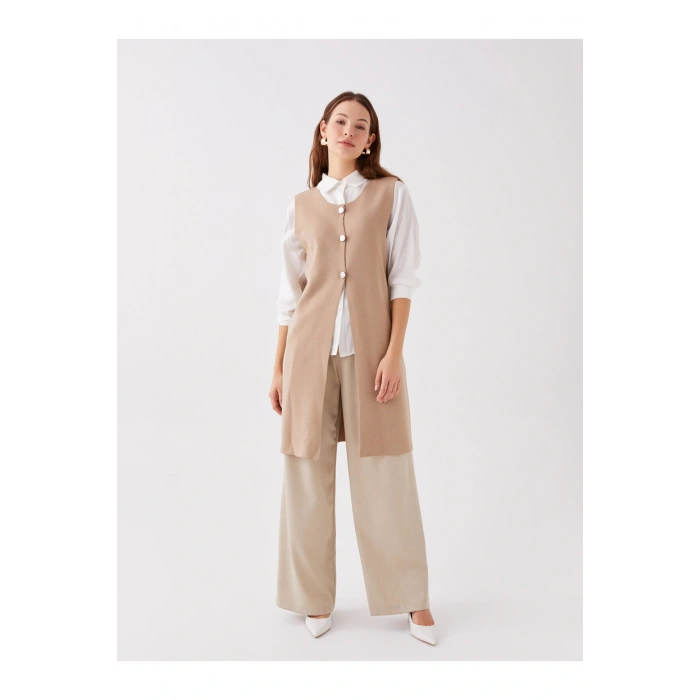 Bisiklet Yaka Düz Kadın Triko Yelek