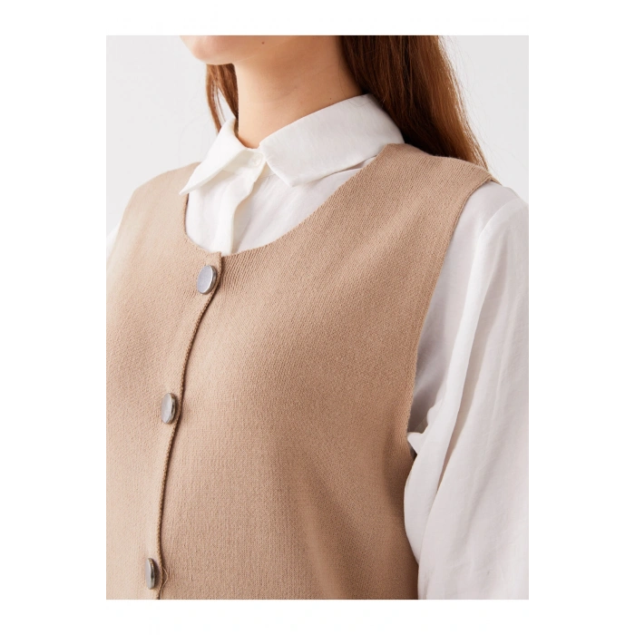 Bisiklet Yaka Düz Kadın Triko Yelek