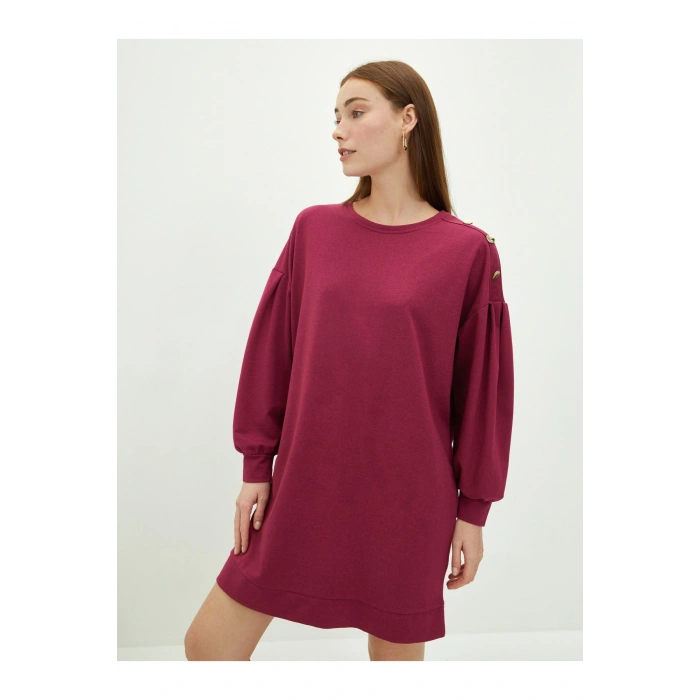 Bisiklet Yaka Düz Uzun Kollu Kadın Elbise