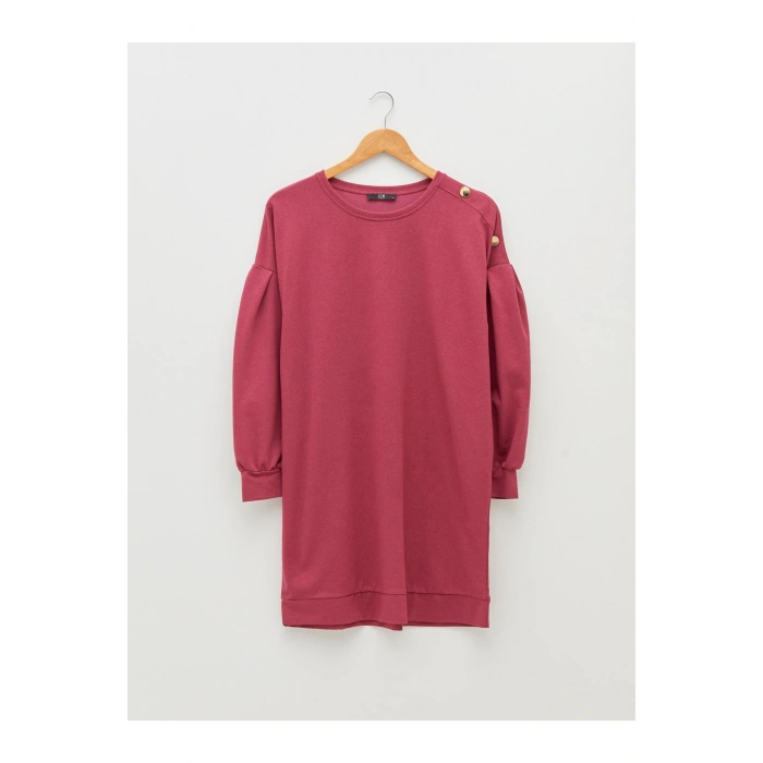 Bisiklet Yaka Düz Uzun Kollu Kadın Elbise