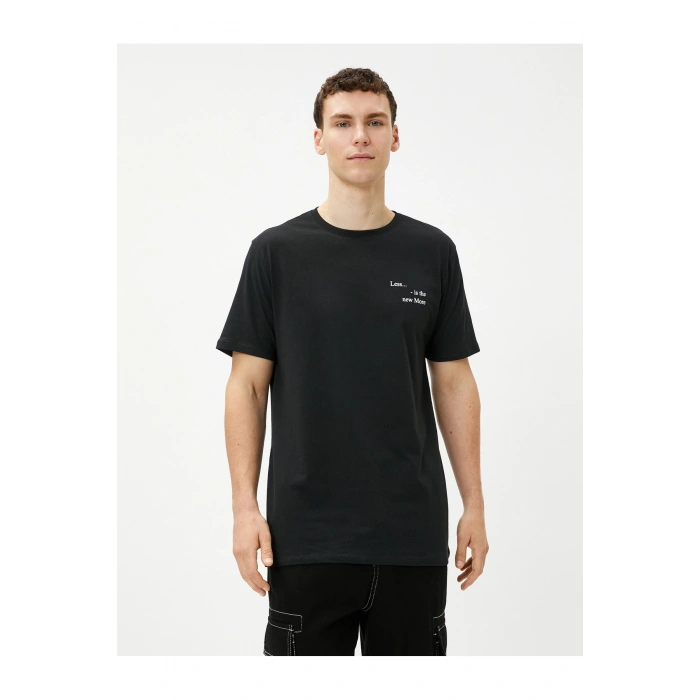 Slogan Baskılı Tişört Bisiklet Yaka Kısa Kollu Pamuklu