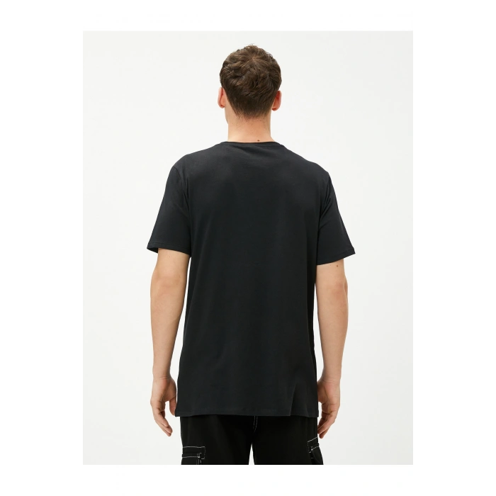 Slogan Baskılı Tişört Bisiklet Yaka Kısa Kollu Pamuklu