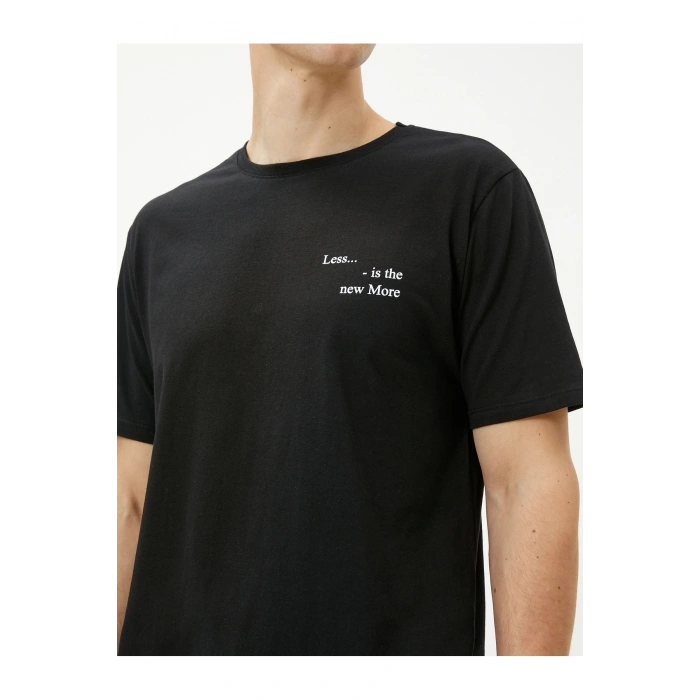 Slogan Baskılı Tişört Bisiklet Yaka Kısa Kollu Pamuklu