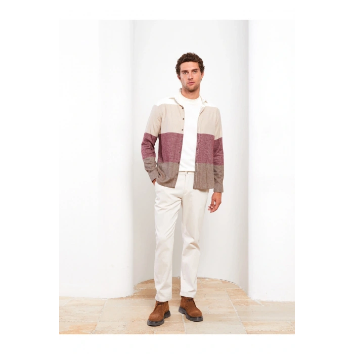 Slim Fit Uzun Kollu Renk Bloklu Erkek Gömlek