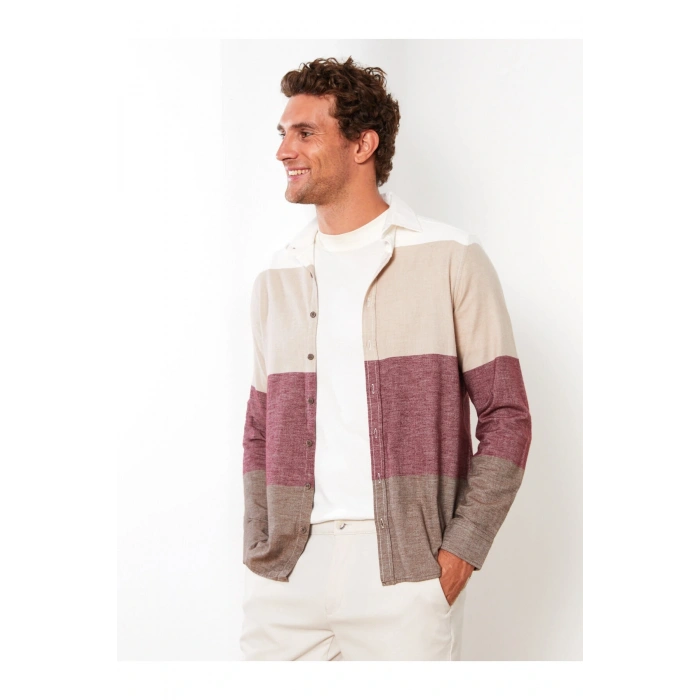 Slim Fit Uzun Kollu Renk Bloklu Erkek Gömlek
