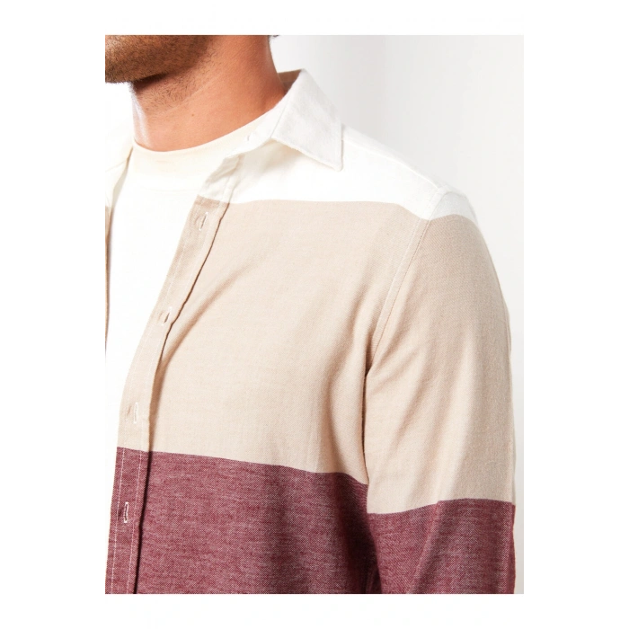 Slim Fit Uzun Kollu Renk Bloklu Erkek Gömlek