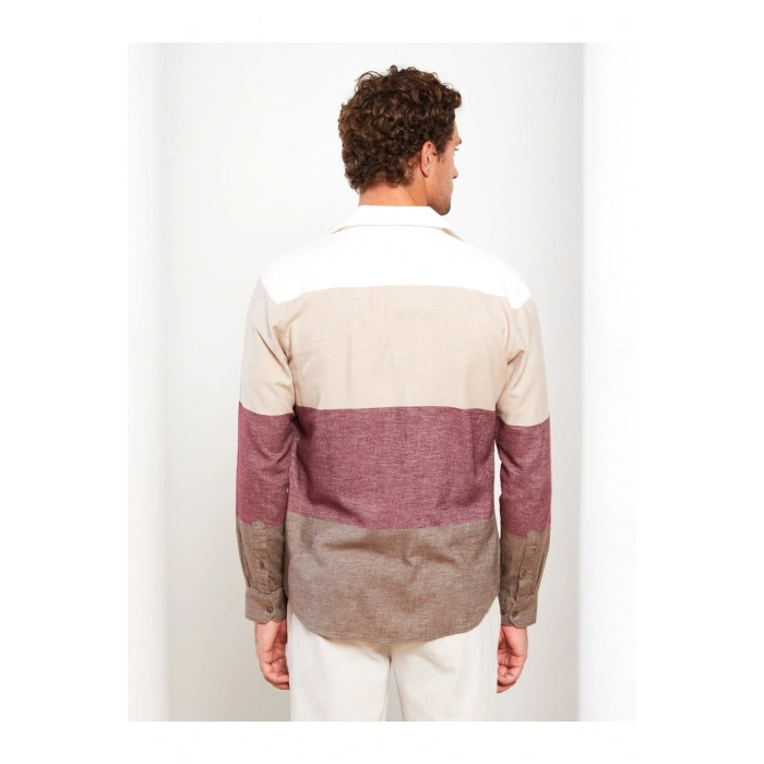 Slim Fit Uzun Kollu Renk Bloklu Erkek Gömlek