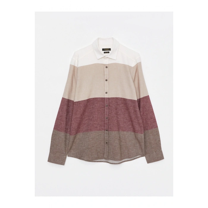 Slim Fit Uzun Kollu Renk Bloklu Erkek Gömlek