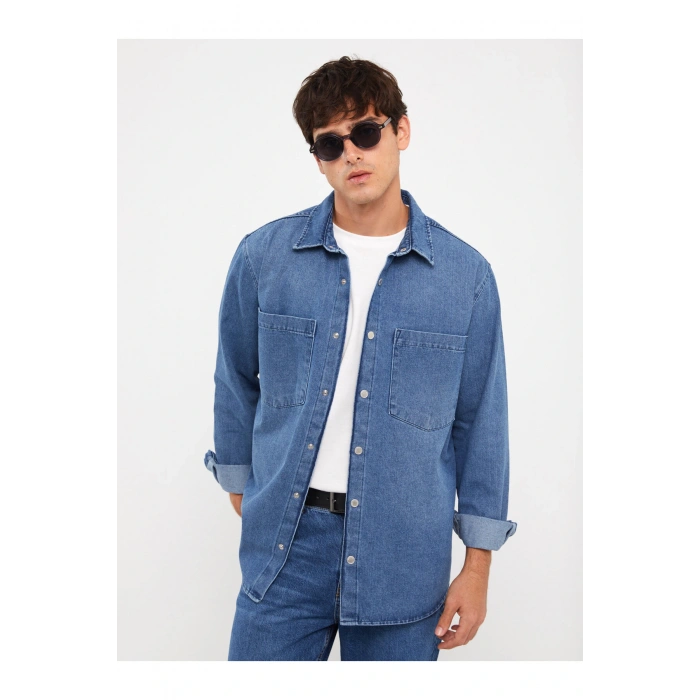 Regular Fit Uzun Kollu Erkek Jean Gömlek