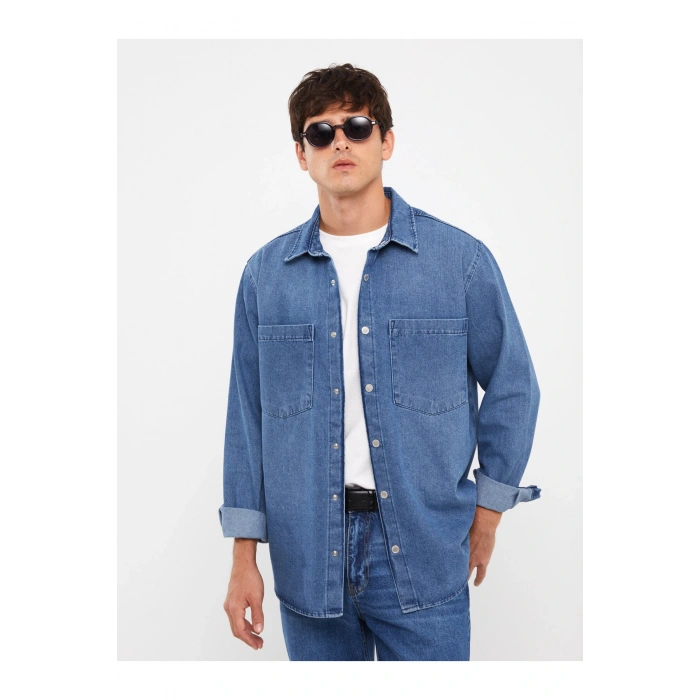 Regular Fit Uzun Kollu Erkek Jean Gömlek